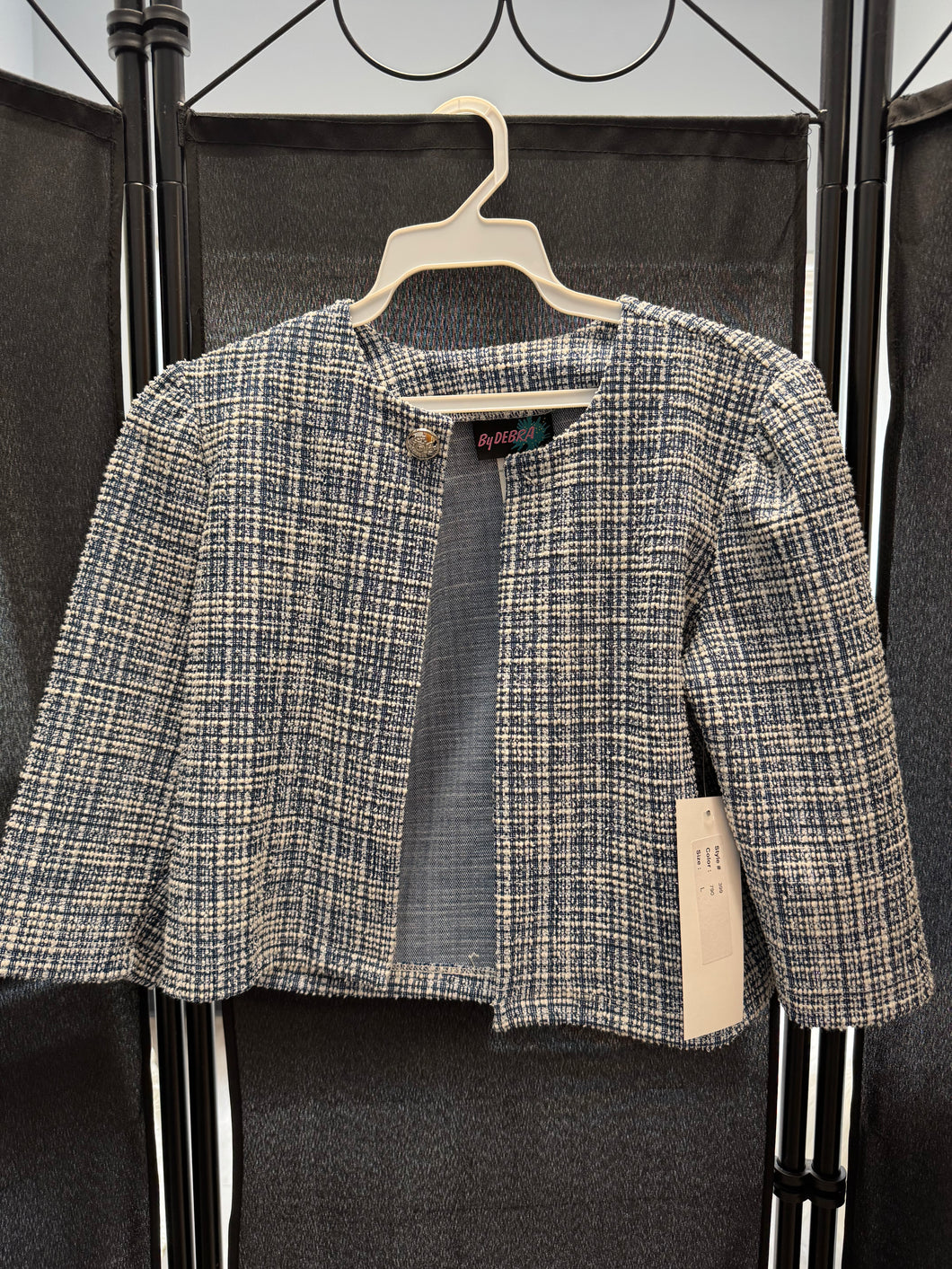 By Debra Girls Navy/Ivory Tweed Jacket-Size Large