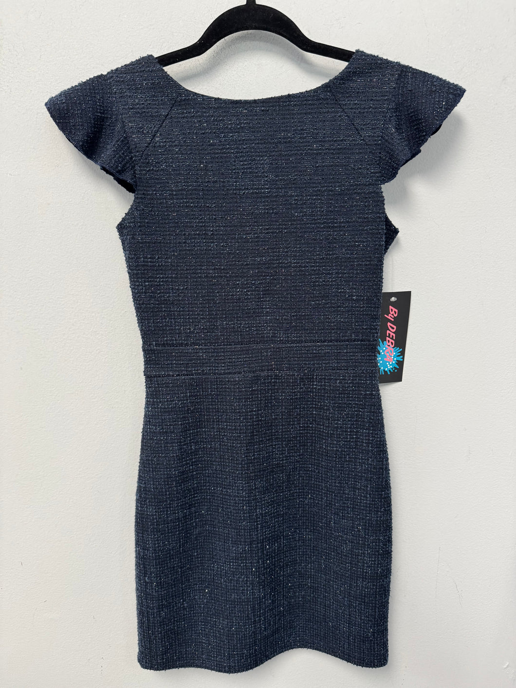 By Debra Girls Navy Flutter Sleeve Dress-Size Large