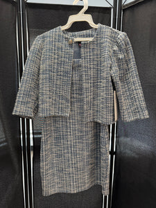 By Debra Girls Navy/Ivory Tweed Dress-Size Large