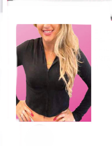 Junior Crop Zippered Hoodie-Black