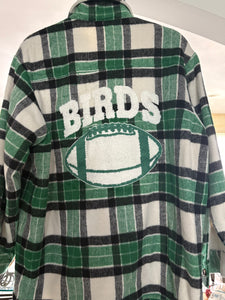 Birds Plaid Fleece Lined Shacket