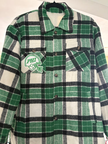 Birds Plaid Fleece Lined Shacket