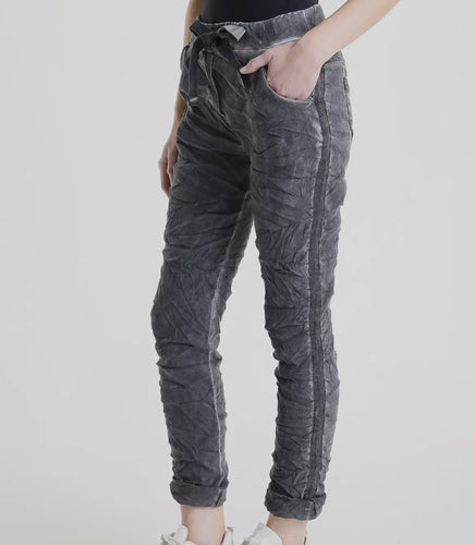 Charcoal Sueded Tuxedo Pants- One Size