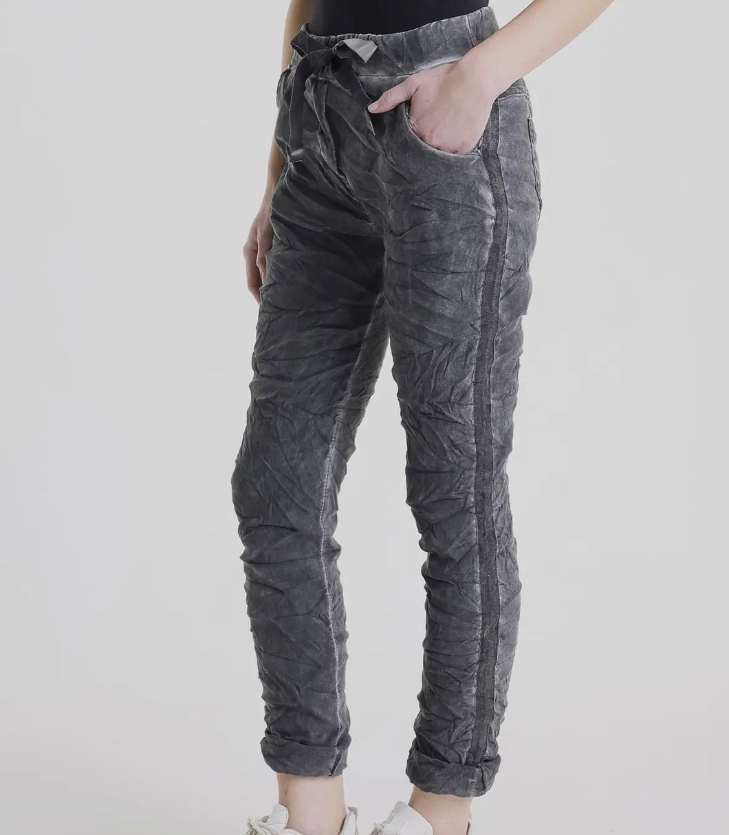 Charcoal Sueded Tuxedo Pants- One Size