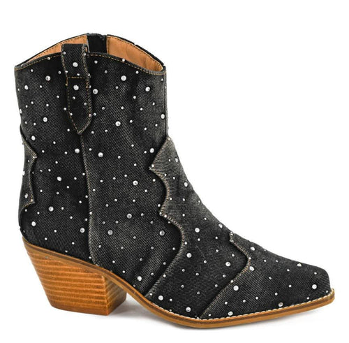Black Washed Rhinestone Boots