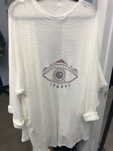 Evil Eye Waffle Cardigan