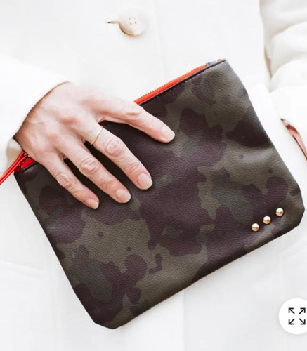 Gia Camo Faux Leather Clutch