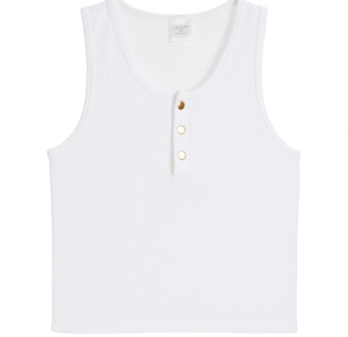 Tween Ribbed Gold Snap Tank White