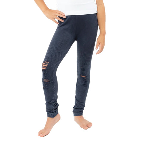 Girls Distressed Knit Moto Legging Black